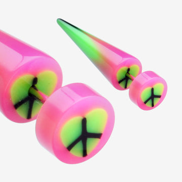 A Pair of Peace Heart UV Acrylic Faux Taper Earring-Pink